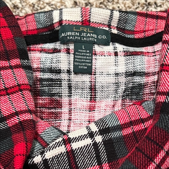 LRL LAUREN JEANS CO Large Ralph Lauren Black Green white Red Plaid Shirt Flannel - Picture 2 of 5